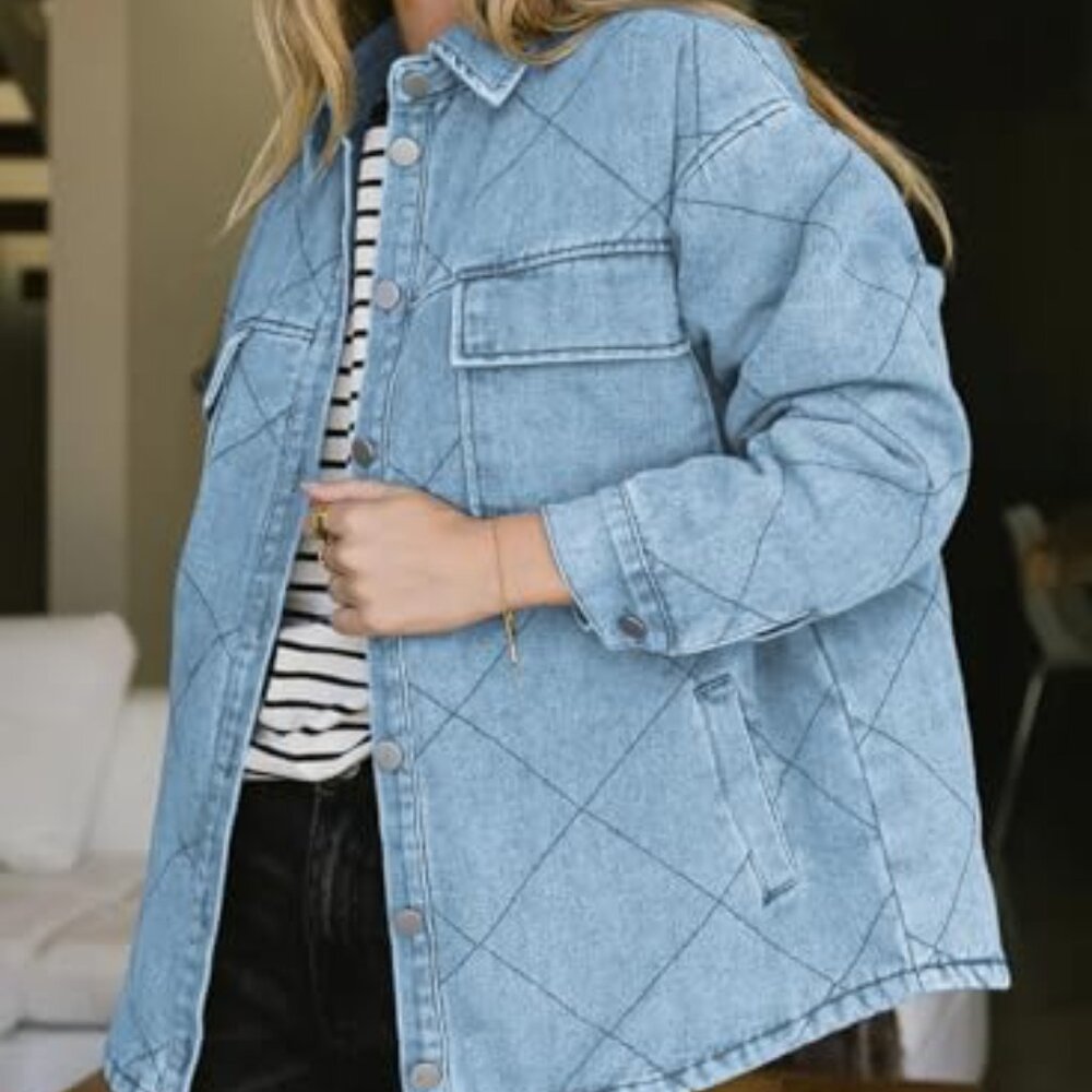Oversized Denim Shacket Classic Button Down Long … - image 3